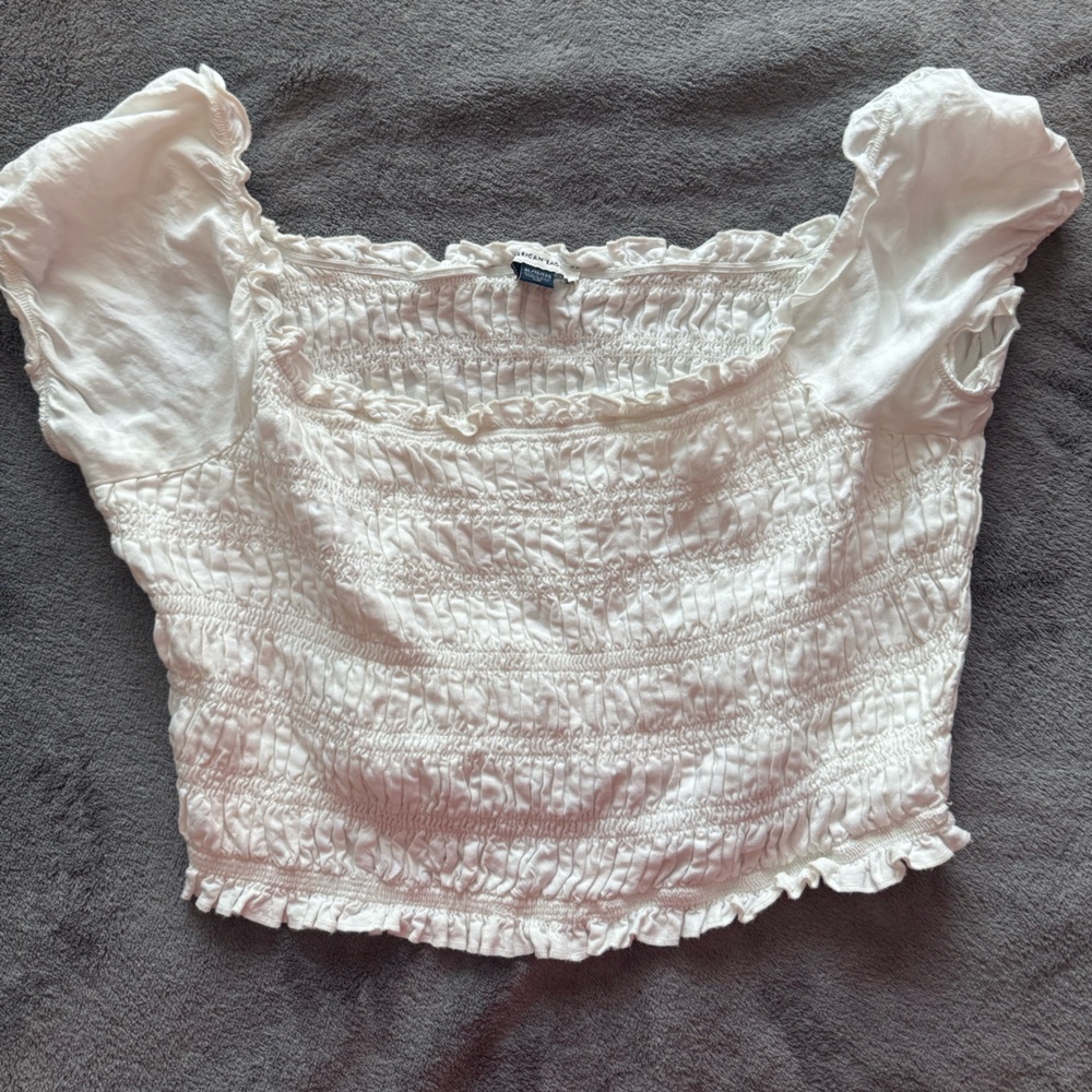 American Eagle Outfitters Cream Smocked Blouse